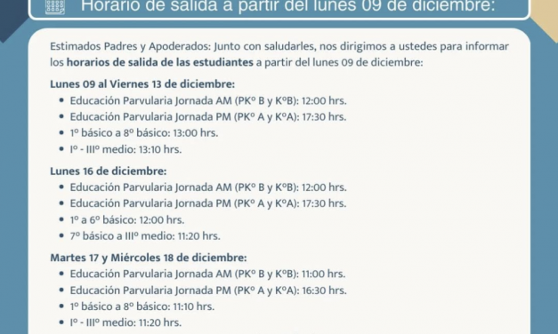 HORARIO DE SALIDA LUNES 09 DE DICIEMBRE